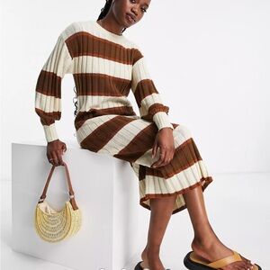 ASOS DESIGN Midi Sweater Dress - Brown Tonal Stripes, Size Small